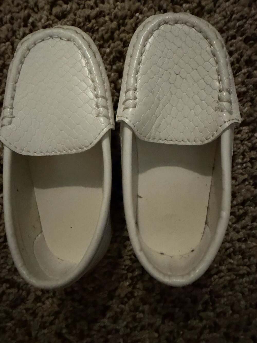 White Faux Snakeskin Toddler Driving Loafers Moccasins